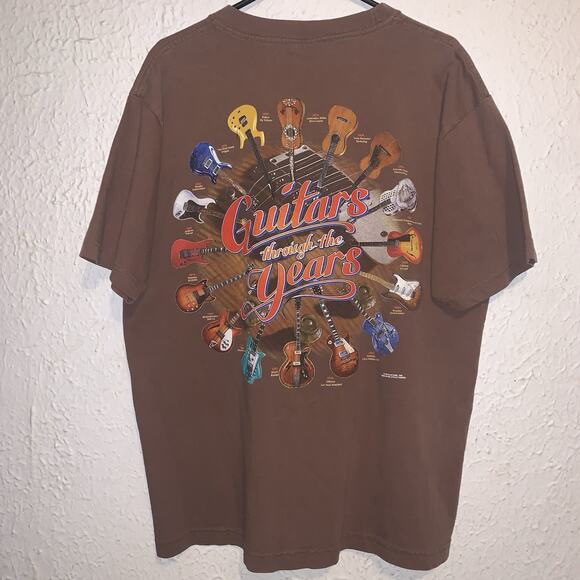 Vintage 90s Guitars Through The Years Shirt Brown Gi Apparel Shirt XL - Picture 1 of 6